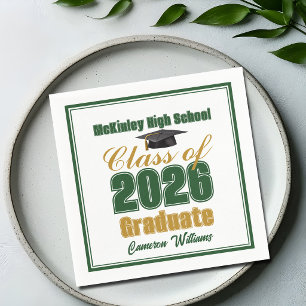 Green Gold Class of 2026 Custom Graduation Party Napkin