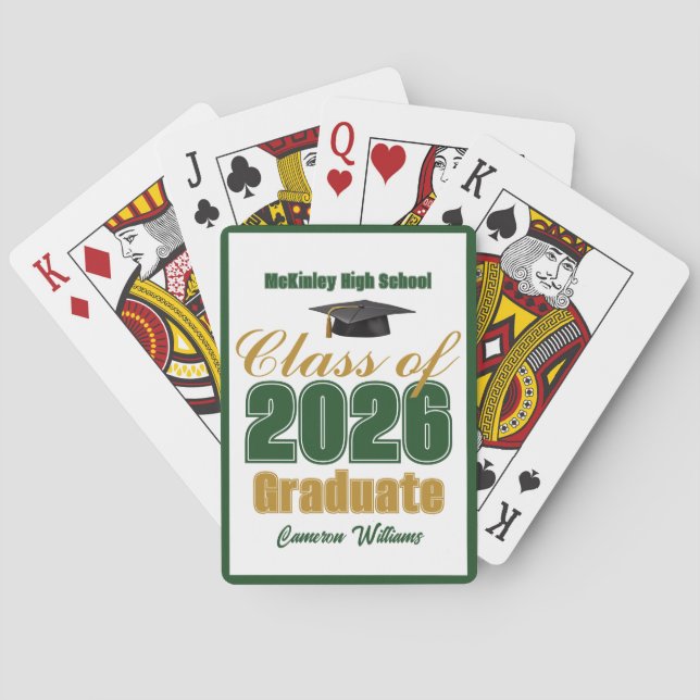 Green Gold Class of 2026 Custom Graduation Party Playing Cards (Back)