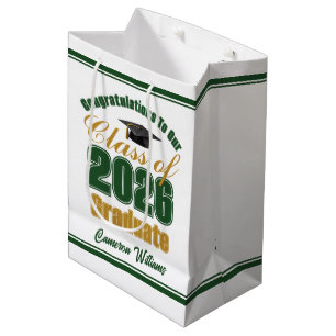 Green Gold Class of 2026 Graduation Party Medium Gift Bag