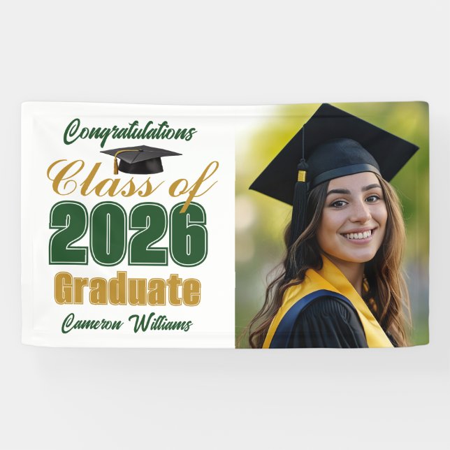 Green Gold Class of 2026 Graduation Party Photo Banner (Horizontal)
