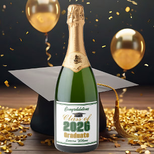 Green Gold Class of 2026 Graduation Party Sparkling Wine Label