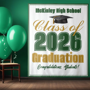 Green Gold Class of 2026 Graduation Photo Booth Tapestry