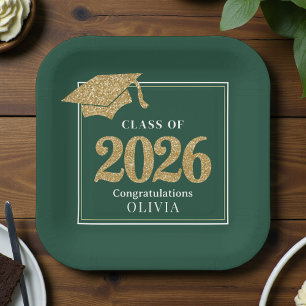 Green & Gold Class Of 2026 Paper Plate