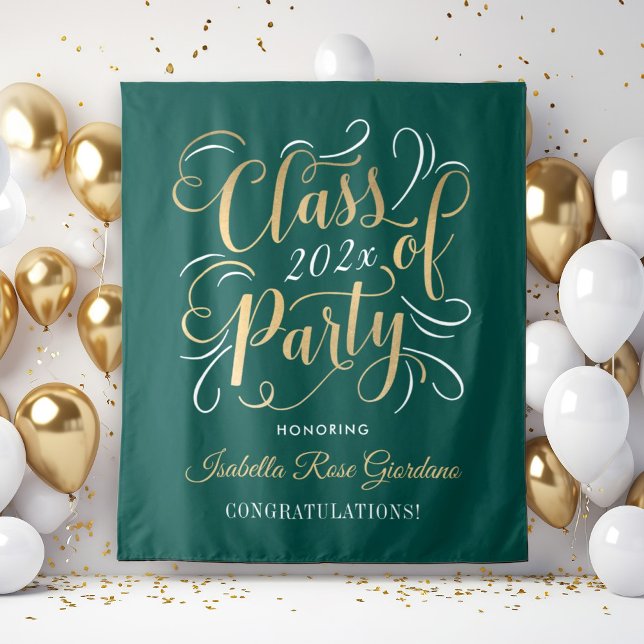Green Gold Class of 2026 Party Graduation Backdrop Tapestry (Creator Uploaded)