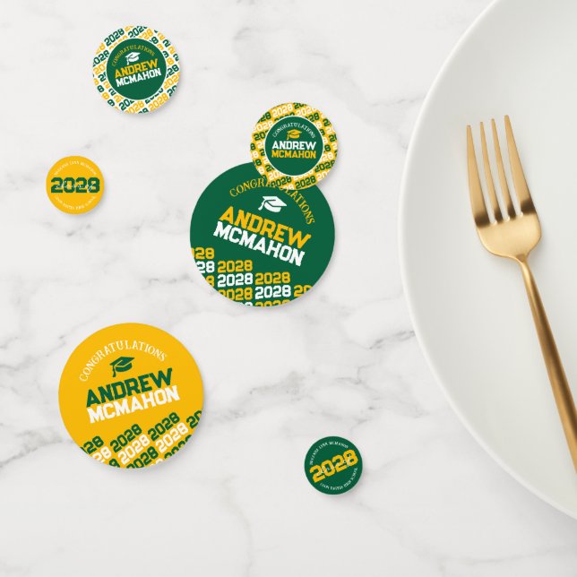 Green & Gold Class of ANY YEAR Personalized Party Confetti (Group)