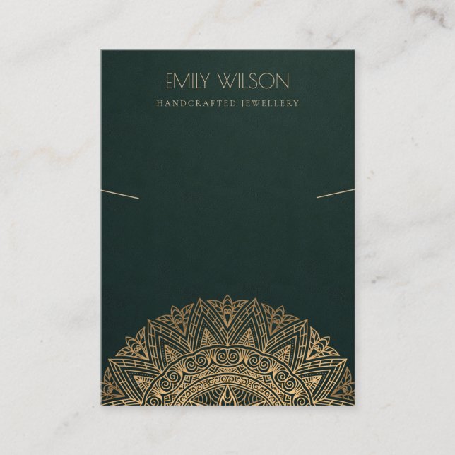 GREEN GOLD CLASSIC ORNATE MANDALA NECKLACE DISPLAY BUSINESS CARD (Front)