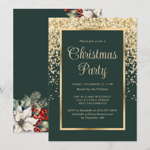 Green Gold Confetti Botanical Christmas Party Invitation