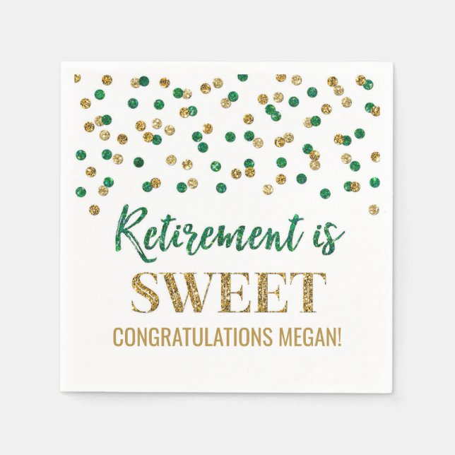 Green Gold Confetti Retirement is Sweet Napkin (Front)