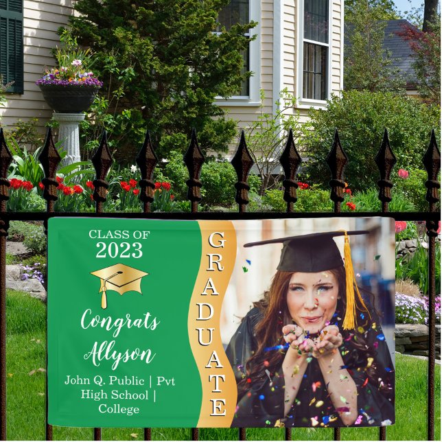 Green | Gold Congrats Graduate Wave Photo Banner (Creator Uploaded)
