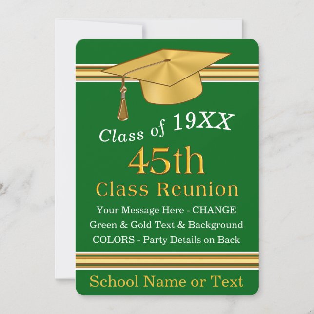 Green Gold Custom, 45th Class Reunion Invitations (Front)