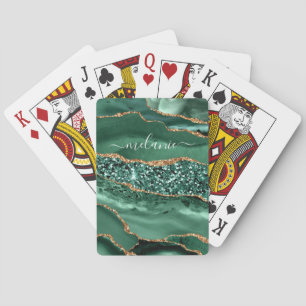 Green Gold Custom Name Playing Cards