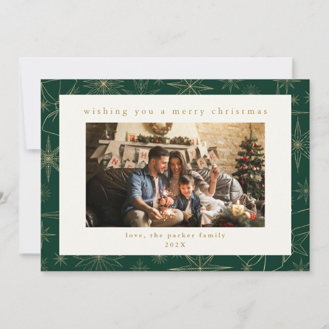 Green & Gold Custom Photo Christmas Holiday Card (Front)