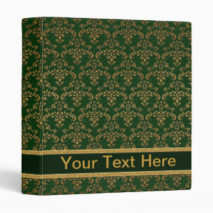 Green & Gold Damask Pattern Binder