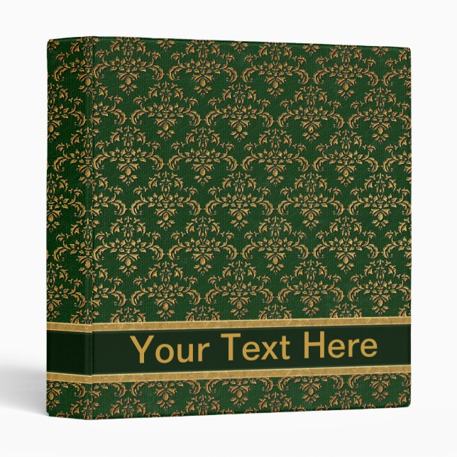 Green & Gold Damask Pattern Binder (Front/Spine)