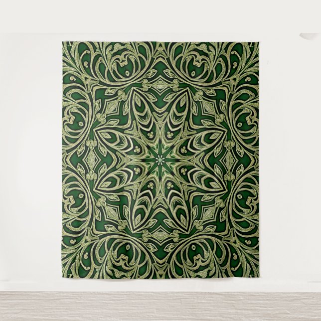  Green Gold Decorative Backdrop Tapestry (Front)