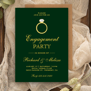 Green Gold Diamond Ring Engagement Party Invite