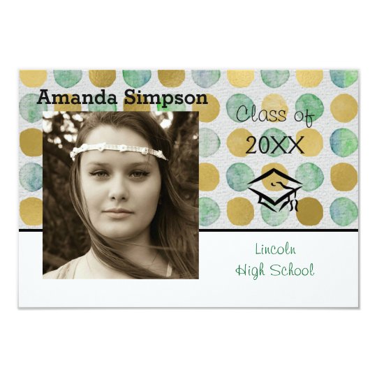 Green & Gold Dots Photo - 3x5 Grad Announcement