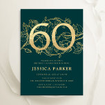 Green Gold Elegant 60th Birthday Invitation<br><div class="desc">Elegant green gold 60th birthday party invitation. Customizable modern feminine design featuring roses botanical accents and faux glitter gold. Simple floral invite card perfect for a stylish female bday celebration. Personalize with your own details. Printed Zazzle invitations or instant download digital printable template.</div>