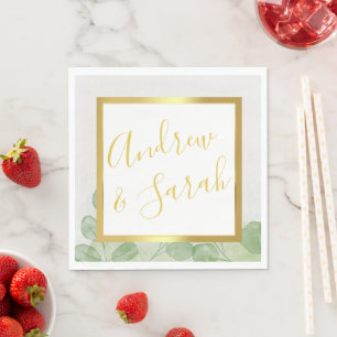 Green & Gold Elegant Eucalyptus Minimalist Napkin