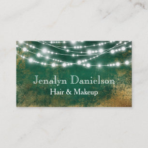Green Gold Elegant Festive Hanging String Lights Business Card