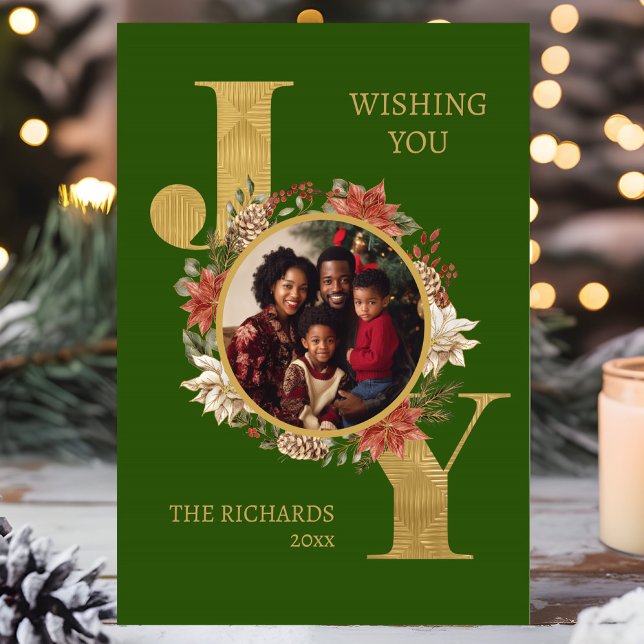 Green Gold Elegant Photo Folded Christmas Holiday Card (Creator Uploaded)