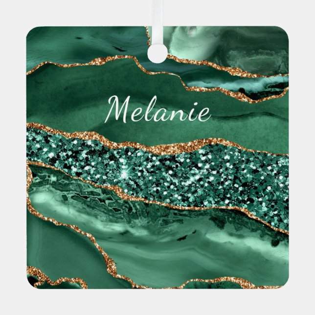 Green Gold Emerald Christmas Ornament Custom Name (Front)