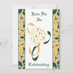 Green, Gold et White, Mariage damassé Invitation