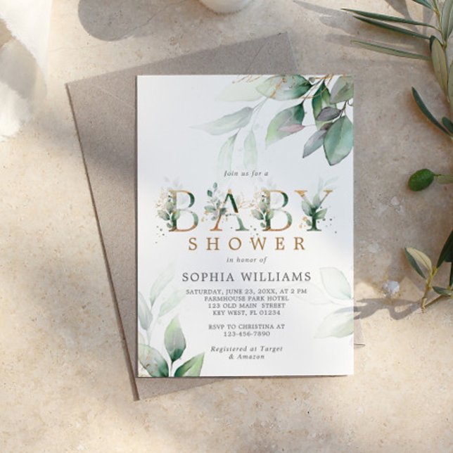 Green & Gold Eucalyptus Baby Shower Invitation (Creator Uploaded)