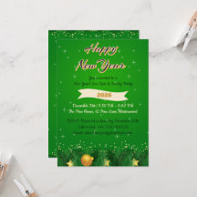 Green Gold Family New Year Invitation