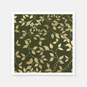 Green & Gold Faux Foil Botanical Leaves Wedding Napkin