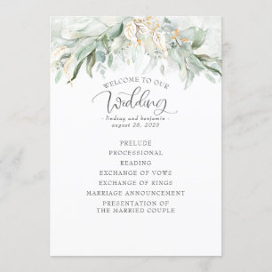 Green Gold Feuilles Élégant programme de mariage