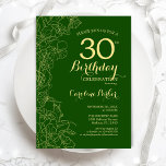 Green Gold Floral 30th Birthday Party Invitation<br><div class="desc">Green Gold Floral 30th Birthday Party Invitation. Minimalist modern design featuring botanical outline drawings accents,  faux gold foil and typography script font. Simple trendy invite card perfect for a stylish female bday celebration. Can be customized to any age. Printed Zazzle invitations or instant download digital printable template.</div>