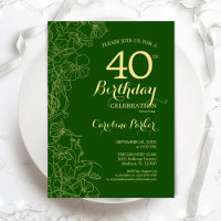 Green Gold Floral 40th Birthday Party