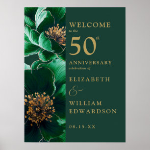 Green Gold Floral 50th Anniversary Welcome Sign