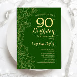 Green Gold Floral 90th Birthday Party Invitation<br><div class="desc">Green Gold Floral 90th Birthday Party Invitation. Minimalist modern design featuring botanical outline drawings accents,  faux gold foil and typography script font. Simple trendy invite card perfect for a stylish female bday celebration. Can be customized to any age. Printed Zazzle invitations or instant download digital printable template.</div>