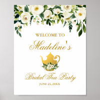 Green Gold Floral Bridal Shower Tea Party Welcome