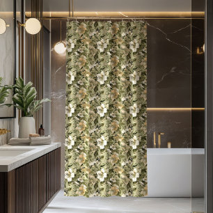 Green Gold Floral Curtain Pastel Botanical Touch