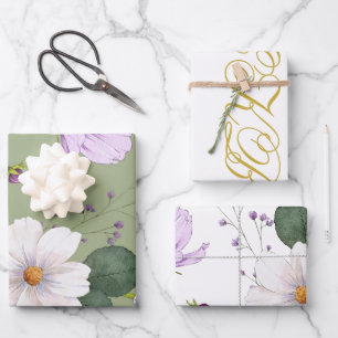  Green Gold Floral Elegant Modern Monogram Wrapping Paper Sheet