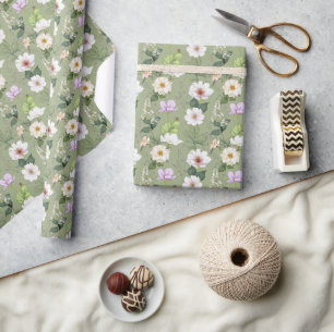  Green Gold Floral Elegant Modern  Wrapping Paper