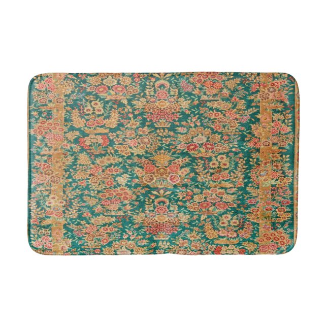 Green gold floral flower persian turkish pattern bath mat (Front)
