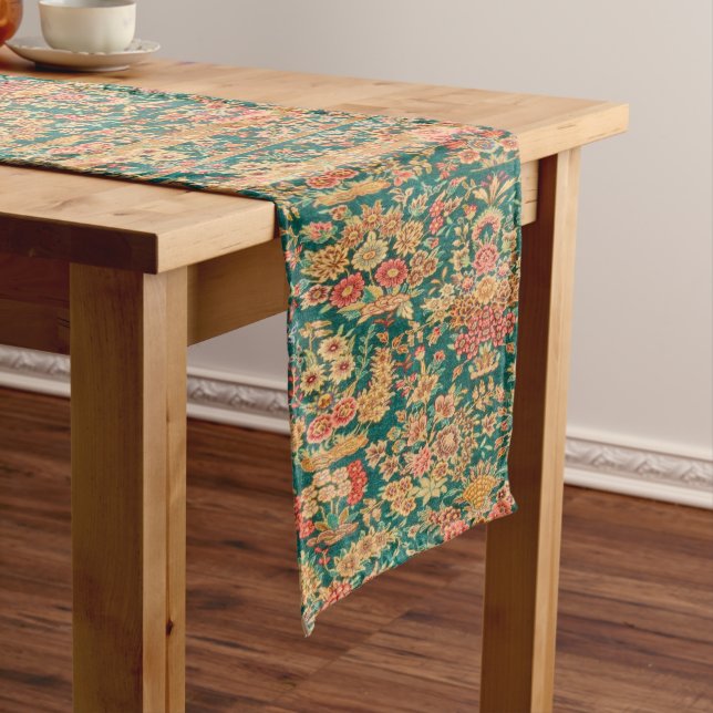 Green gold floral flower persian turkish pattern long table runner (In Situ)