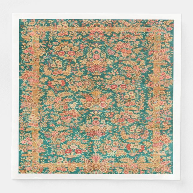 Green gold floral flower persian turkish pattern napkin (Front)