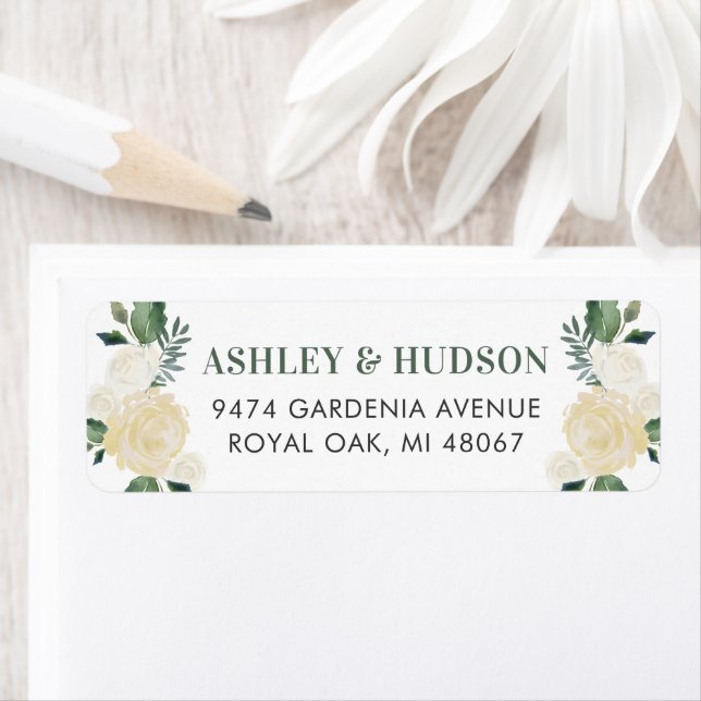 Green Gold Floral Green Mariage Adresse de retour (En situation)