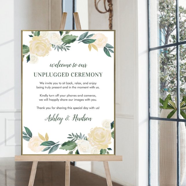 Green Gold Floral Greenery Unplugged Ceremony Poster (Creator Uploaded)