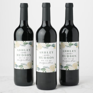 Green Gold Floral Greenery Wedding Monogram Wine Label