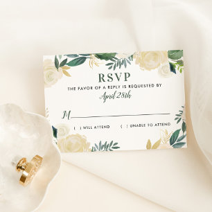 Green Gold Floral Greenery Wedding RSVP Card