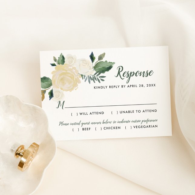 Green Gold Floral Greenery Wedding RSVP Card (Creator Uploaded)