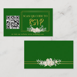 Green Gold Floral RSVP QR Code Wedding Website Enclosure Card