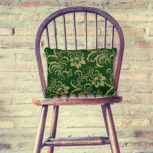 Green Gold Floral Swirl Accent Pillow