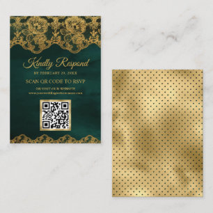 Green Gold Foil Lace QR Code RSVP Wedding Website Enclosure Card